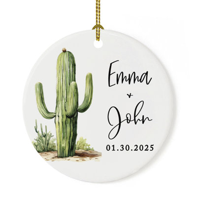 Ornement de cactus en céramique sur mesure, décor de Noël succulent, fiançailles du sud-ouest ou cadeau de mariage