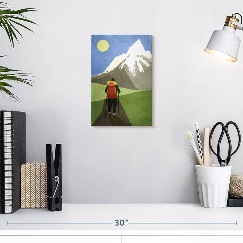 Senne Hiking To Snowcapped Mountain, 12" H x 8" W