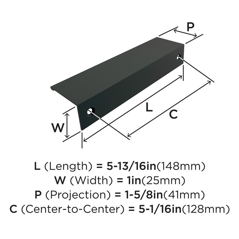 Poignées de bord d'armoire noir mat 5-1 / 16 po (128 mm) Edge - 5 pièces, 5 1/16", Noir mat