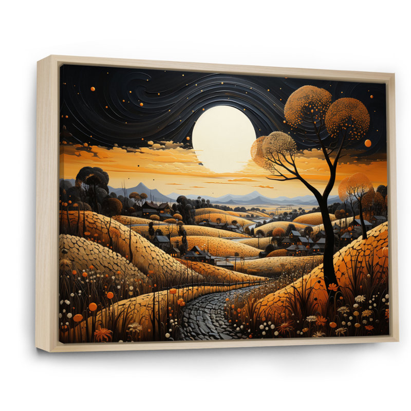 Farm Golden Harvest Pointillism V, Cadre naturel flottant, H 24 po x l 32 po x P 1 po
