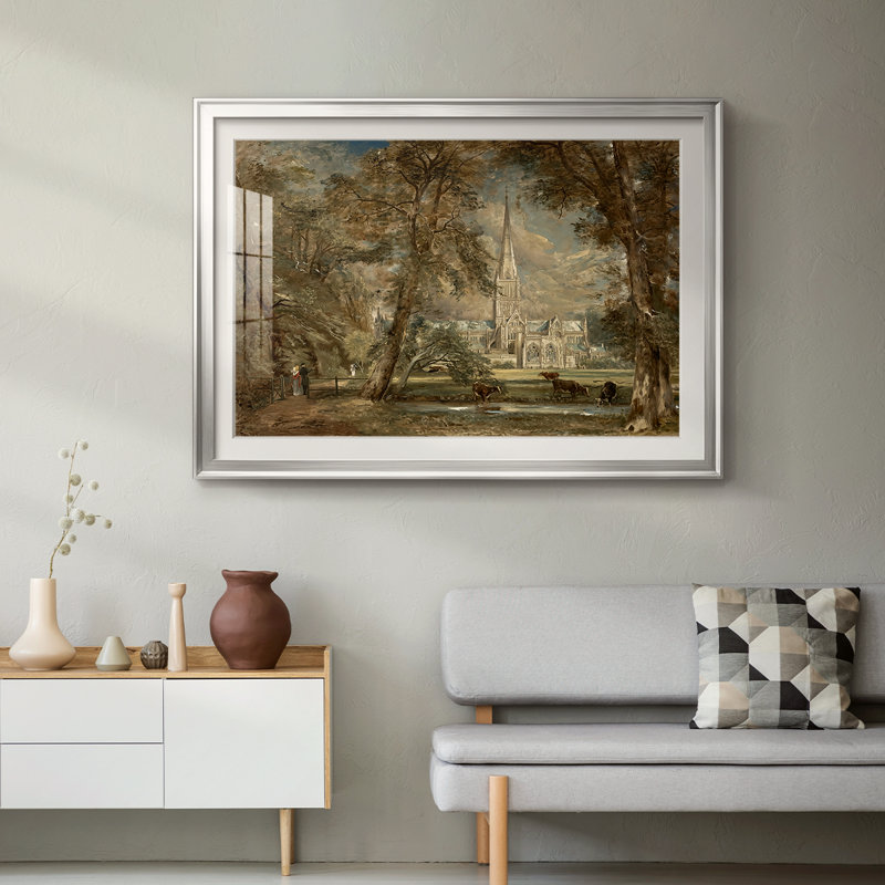 Cathédrale de Salisbury vue de l'évêché-John Constable, reproduction encadrée avec passe-partout et verre-1823, 18.5x24.5