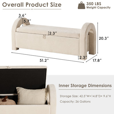 U-Shaped Curved Arm Chenille Storage Bench