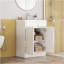 Ensemble de meuble-lavabo 24 po avec lavabo, meuble 2 portes, avec tablette, conception sans poignée, lavabo en céramique à bordure épaisse unique, charnière à système de fermeture en douceur, assemblage facile, blanc brillant