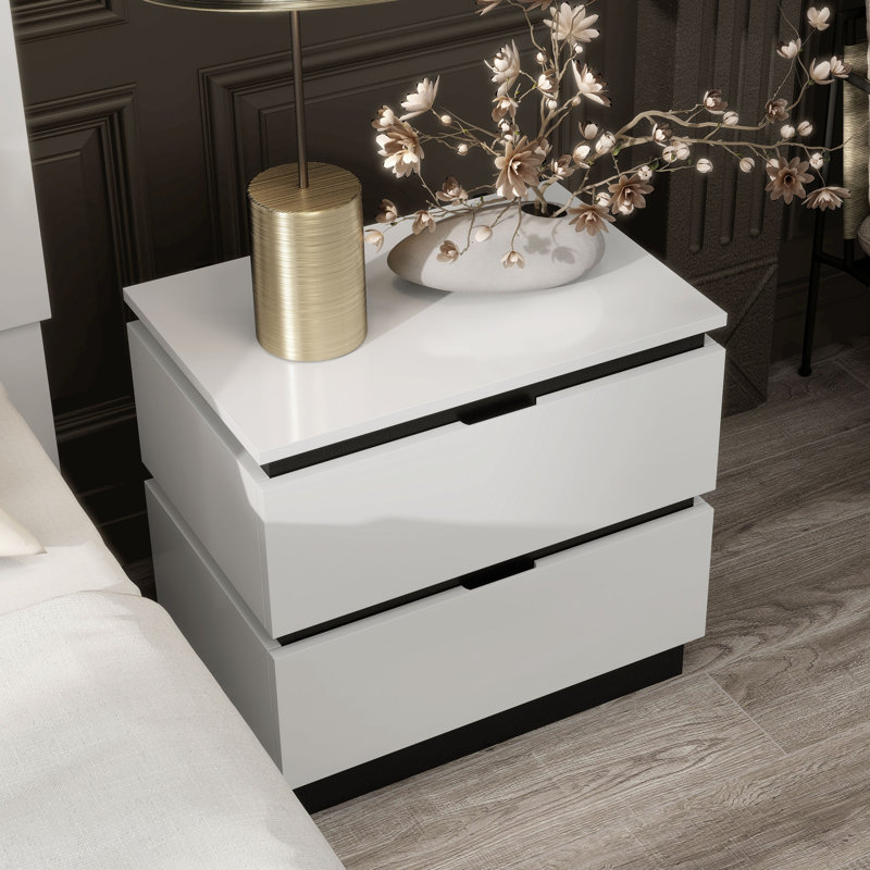 Table de chevet 2 tiroirs Carilla - blanc / gris