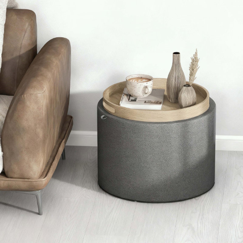 Repose-pieds rond avec plateau rabattable et sans assemblage, Gris foncé