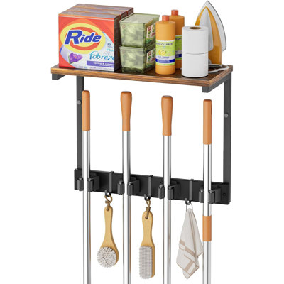 Broom Holder Wall Mount with Cleaning Supplies Organizer