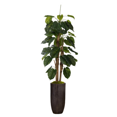 Panama 88.25'' Faux Devil's Ivy (Scindapsus Aureus) Tree in Stone Planter