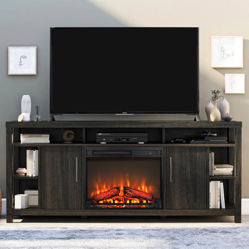 Foyer électrique encastrable 23 po - Chaufferette ultra mince avec bûche et flamme ardente. Télécommande, minuterie, protection contre la surchauffe. 1400 W, 5000 / H, 11 réglages de température, 4 réglages de luminosité réglables. Pour meuble télé