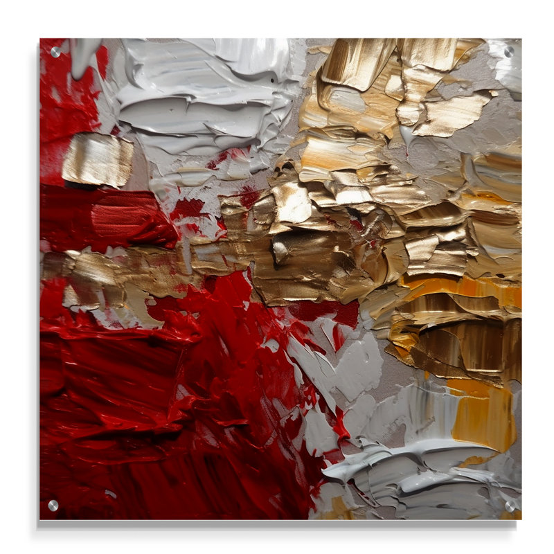 Cardinal Sin Retro Delight Abstract Red & Gold - Abstract Painting Acrylic Wall Art Decor, 36" H x 36" W