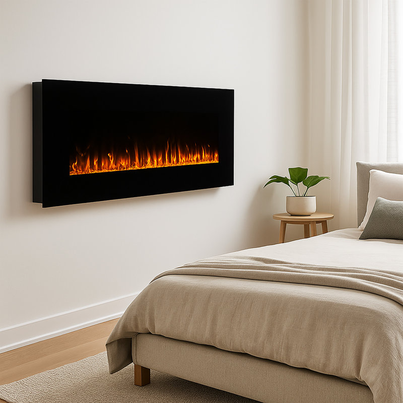 Foyer électrique Wrought Studio - Chaufferette murale 54 po avec télécommande, DEL réglable, couleur de flamme, minuterie et chaleur