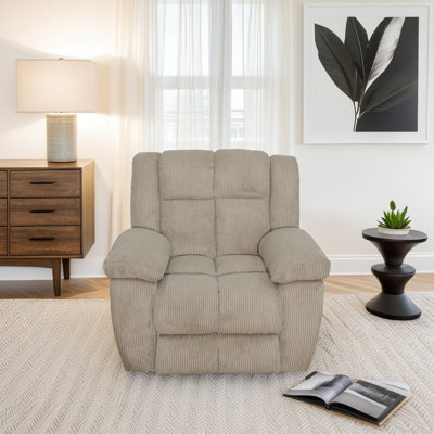 Manual Recliner Chair With Padded Armrests - Overstuffed Corduroy Upholstery, Solid Wood Frame, 400Lb Capacity