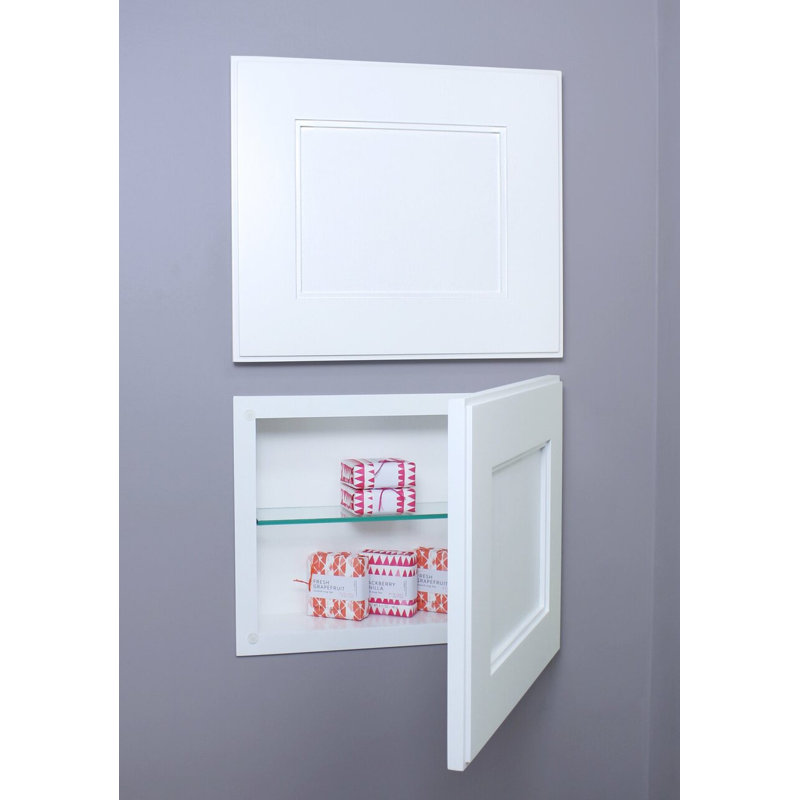 14"W 11"H Recessed Framed Medicine Cabinet with 1 Adjustable Shelf, Solid Wood White Center Panel