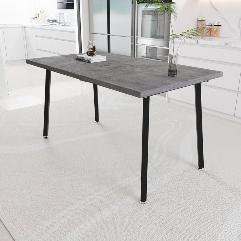 Table de salle à manger 55,12 à 70,87 po, moderne et extensible, en MDF rectangulaire pour 4 à 6 personnes, style industriel médiéval, avec pieds en métal noir, convenant à la maison et à la cuisine (gris)