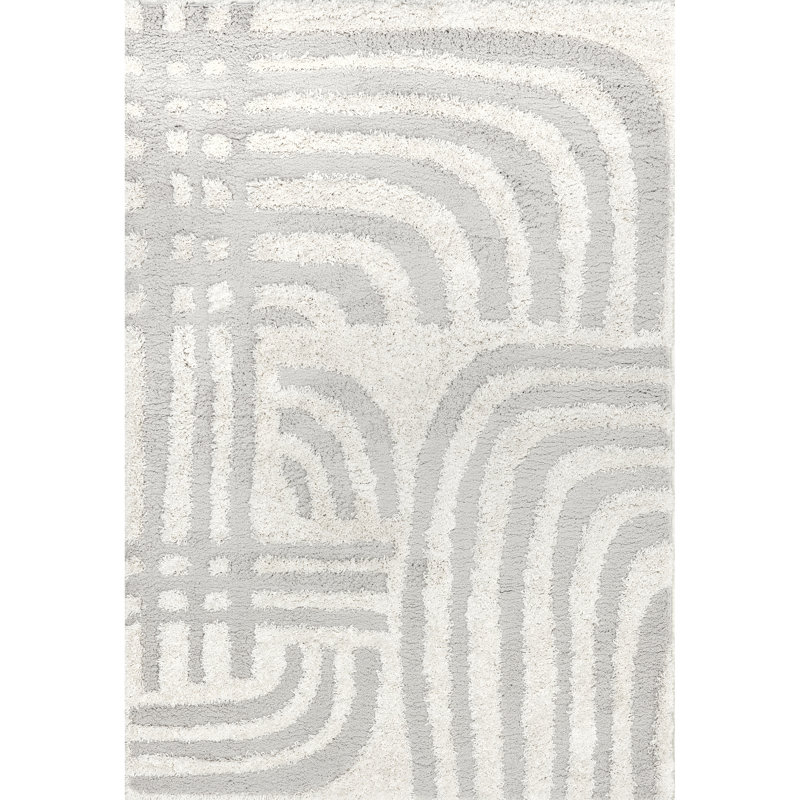 Tapis à poil long abstrait Dharia pour salon, chambre à coucher, salle à manger, chambre de bébé, beige / ivoire