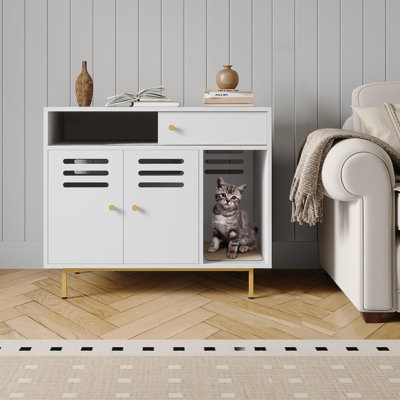 Cat Litter Box Enclosure with Storage Shelf, Hidden with Metal Legs and Ventilated Panel