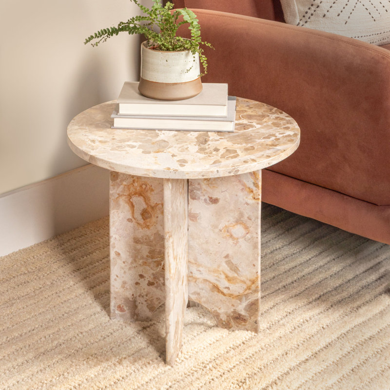 Ronan Round Mable Accent Table with Interlocking Cross Base