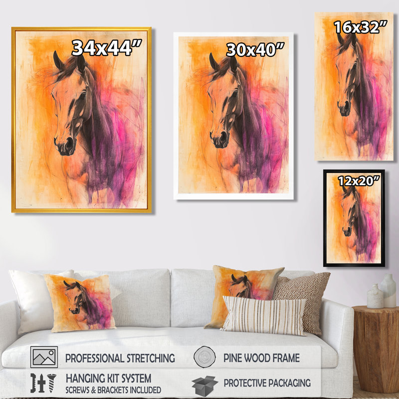 Marken Fury Horse In Motion I - Décoration murale cheval, Impression encadrée flottante, Crème, crème, H 20 po x l 12 po