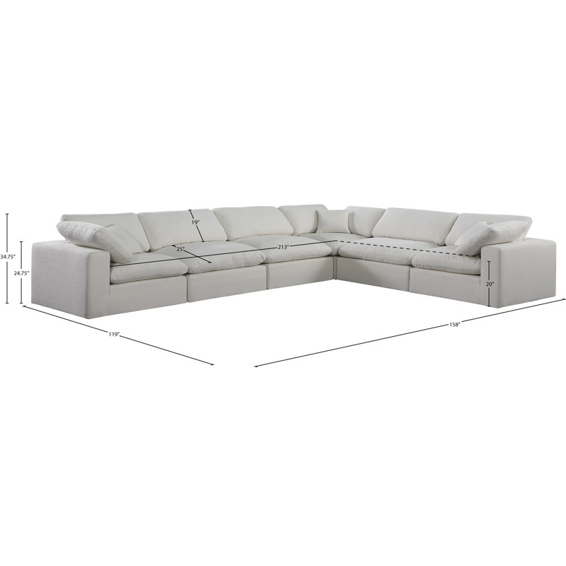Huggett Upholstered L-Shaped Sectional Reversible, Cream Linen Textured Fabric