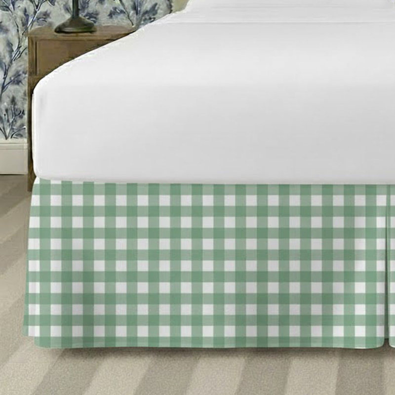 Gingham Pattern Tailored Bed Skirt 15" Drop Length, Twin XL, Sage