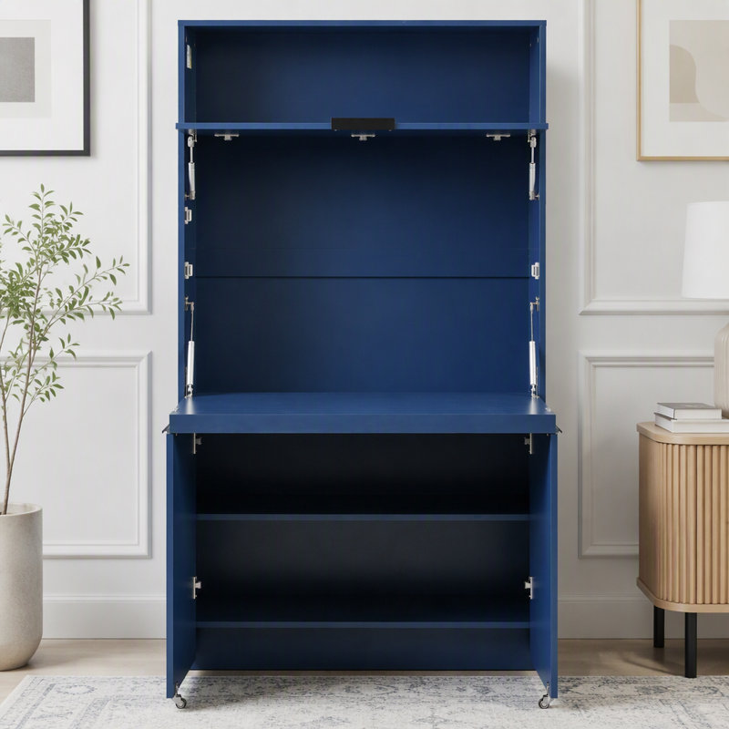 Buffet 69 po avec huche et poste de travail pliable, armoire de rangement multifonctionnelle avec tablette réglable et prise de courant