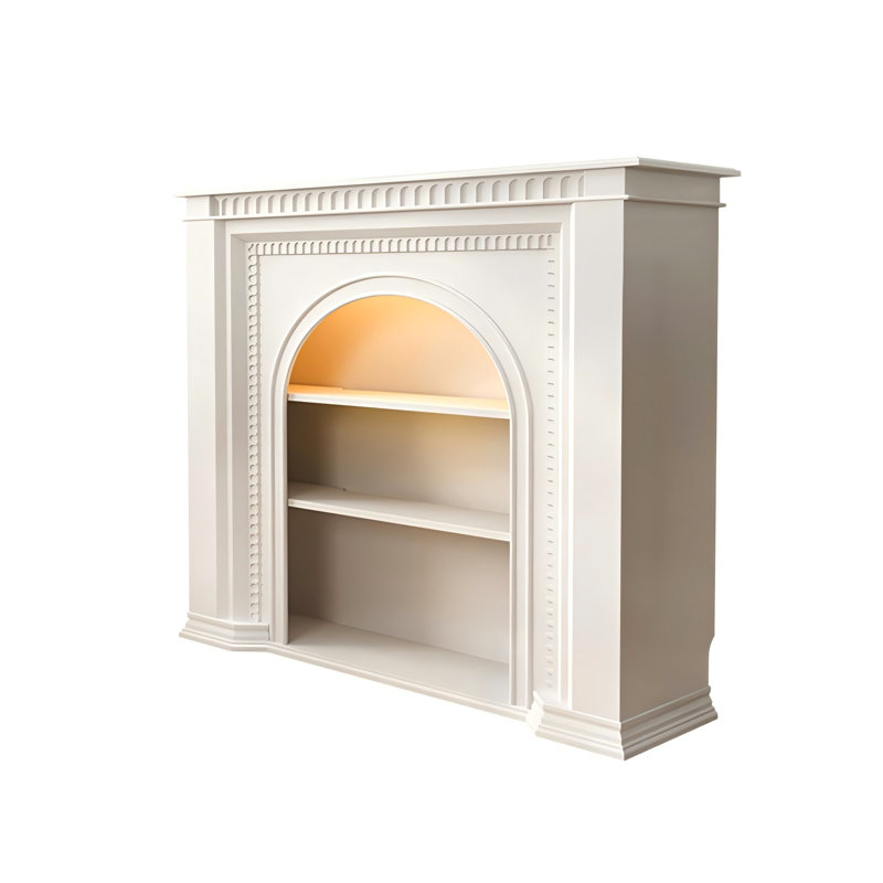 Armoire de cheminée en bois massif et en bois manufacturé blanc, H 43,11 po x l 47,26 po x P 12,6 po