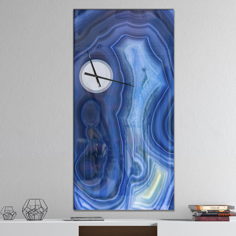 Blue Agate Stone Design - Horloge murale moderne, H 48 po x l 24 po x P 1 po