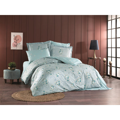 Ensemble de housse de couette double Luxury Mint, popeline 100% coton, housse de couette 78,7 po x 86,6 po | Drap plat 94,5 po x 102,4 po | 2 taies d'oreiller 19,7 po x 27,6 po | Lavable à la machine, doux et respirant, mise à niveau de literie élégante