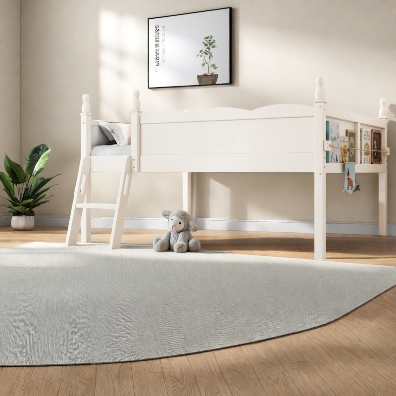 Lit mezzanine double sécuritaire avec rangement, panneau de fibres à densité moyenne en bois, peu encombrant pour la maison