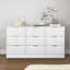 Commode blanche 9 tiroirs, grande commode profonde de 63 po, commode en bois avec 9 tiroirs pour la chambre à coucher, commodes longues pour le salon, couloir, panneau de tiroir avec motifs ondulés