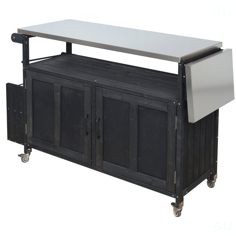 Foldable Outdoor Kitchen Island Patio Mobile Kitchen Cart Portable Outdoor Cooking Island With Lockable Wheels, Storage Cabinet And Towel Rack For Patio And Outdoor