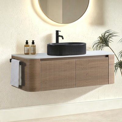 Armoire murale avec porte-serviettes gratuit et vasque en céramique sans drain ni robinet