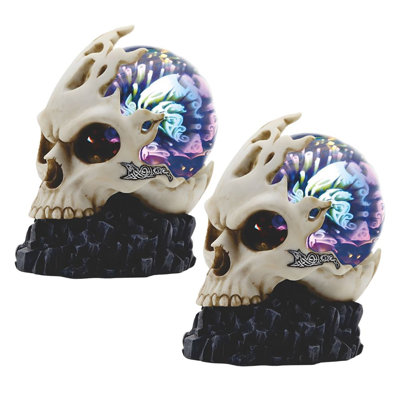 "Ensemble de 2 pièces" ICE ARMOUR 6,75 "H tête de mort avec globe en verre et lumière DEL Figurine ornement de décoration maison / chambre et idées de cadeaux parfaits pour le réchauffement de la maison, les fêtes et les anniversaires