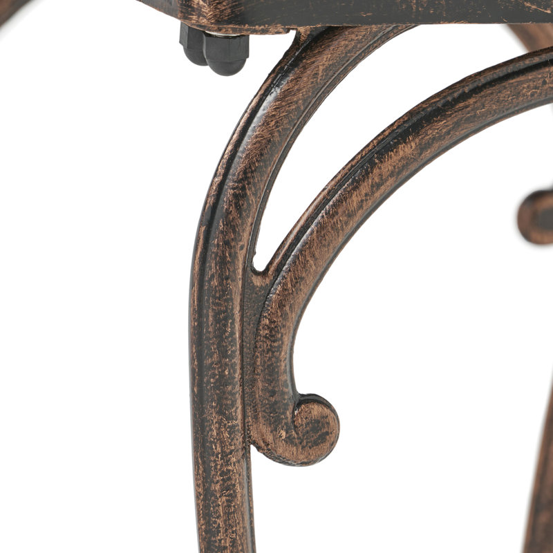 Kd Cast Aluminum Outdoor Table Of 2 - 18" Square Weathered Copper Tabletop With Curly Legs And Classic Woven For Garden End Tables H Antique
