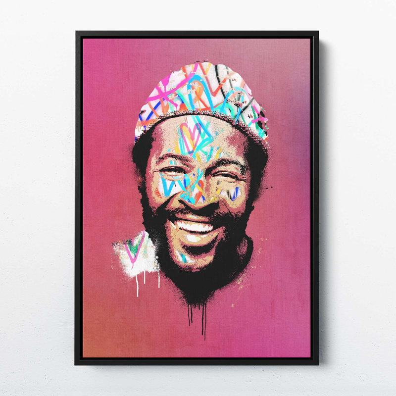 Marvin Gaye Heart Invasion - Print on Canvas, 91cm H x 61cm W x 5cm D, Matte Black/White Framed
