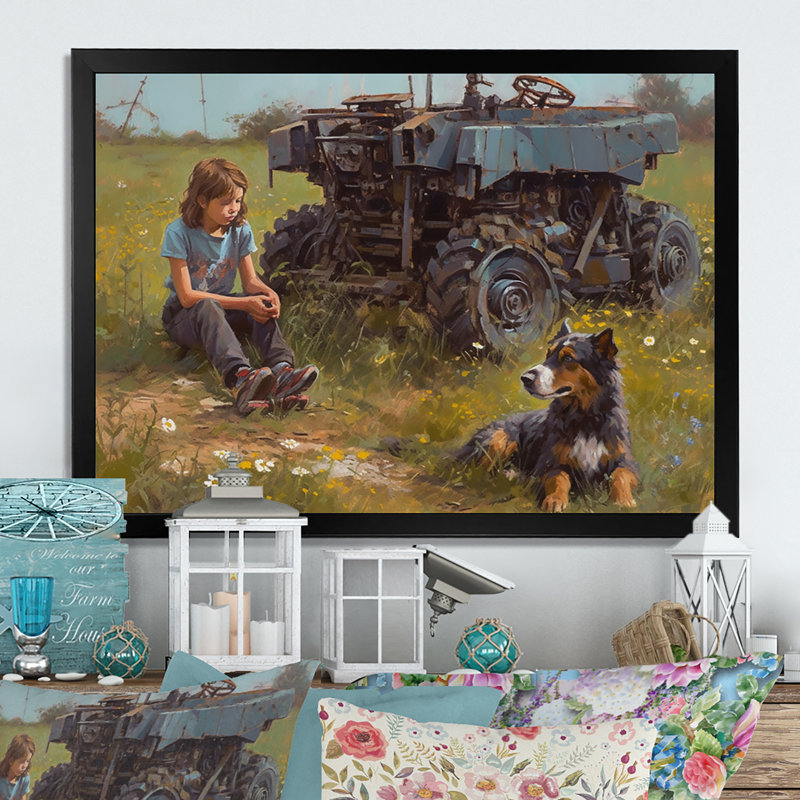 Enfants à la ferme II - reproduction, Cadre photo noir, H 12 po x l 20 po x P 1 po