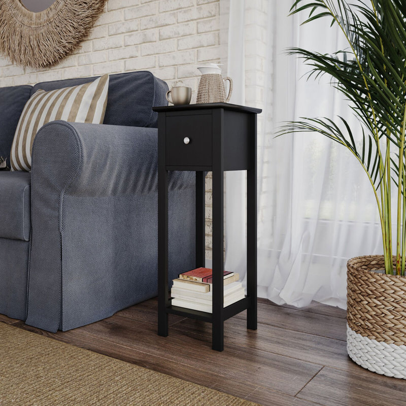 Skilken 25cm W Solid Wood Bedside Table, Black