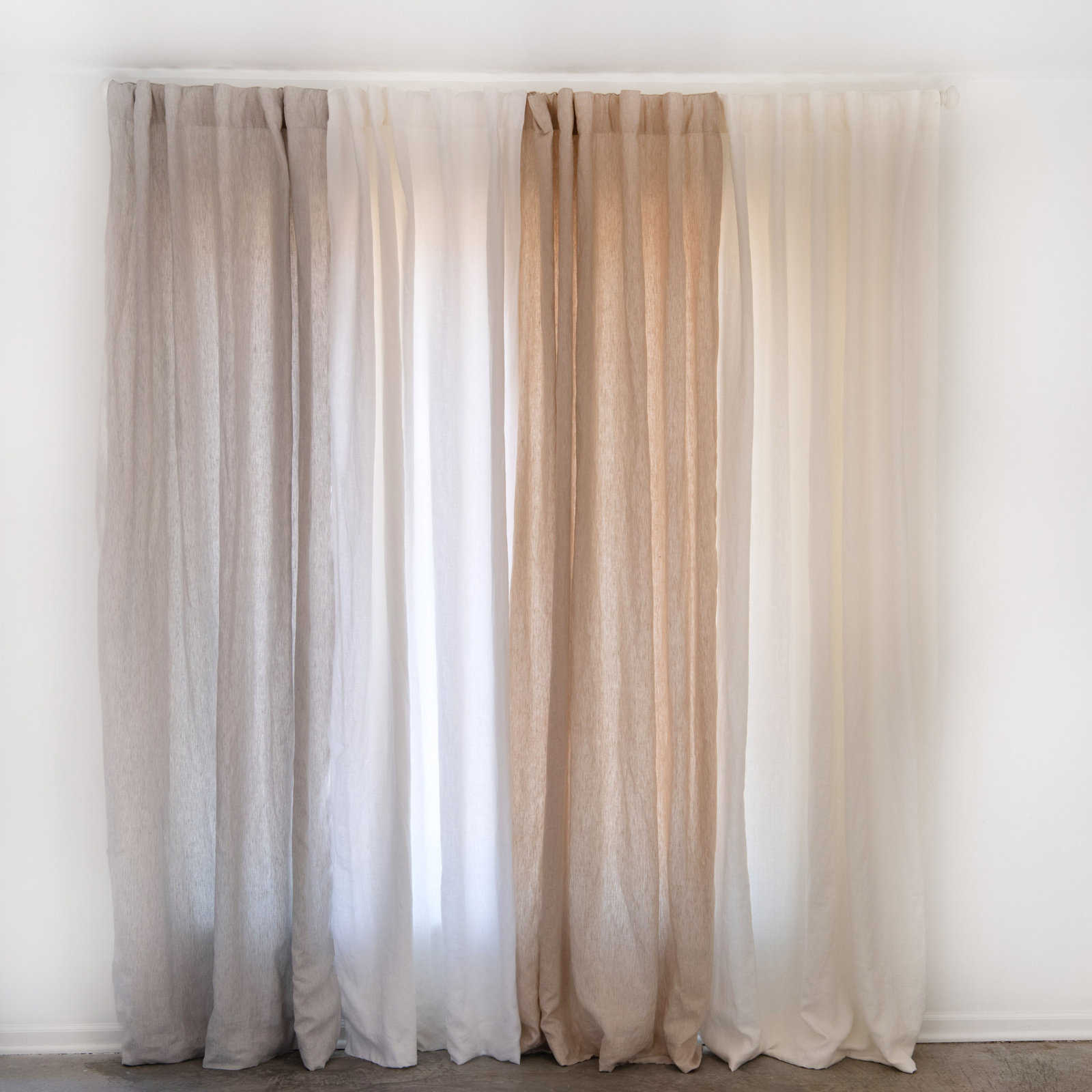 100% French Linen Curtain Panel Set, White, 50" W x 84" L