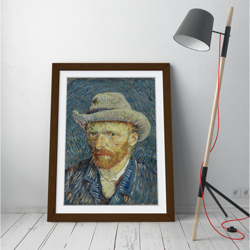 Self Portrait Gray Hat by Vincent Van Gogh - Single Picture Frame Painting on Canvas, Brown, 64cm H x 47cm W x 2cm D
