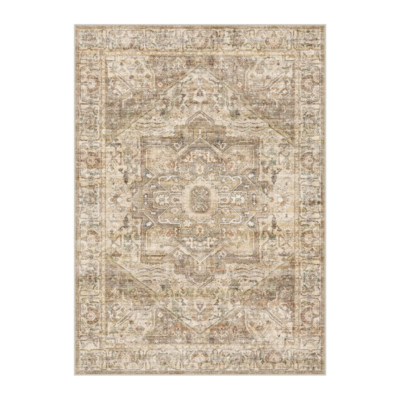 Elaine Machine Washable Vintage Area Rug With Non-Slip Backing, Rectangle 5' x 7'