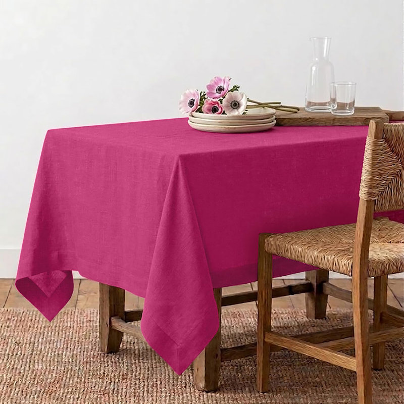 Diana - 100% Pure Linen Tablecloth, 90" L x 60" W, Festive Fuchsia, Solid Color