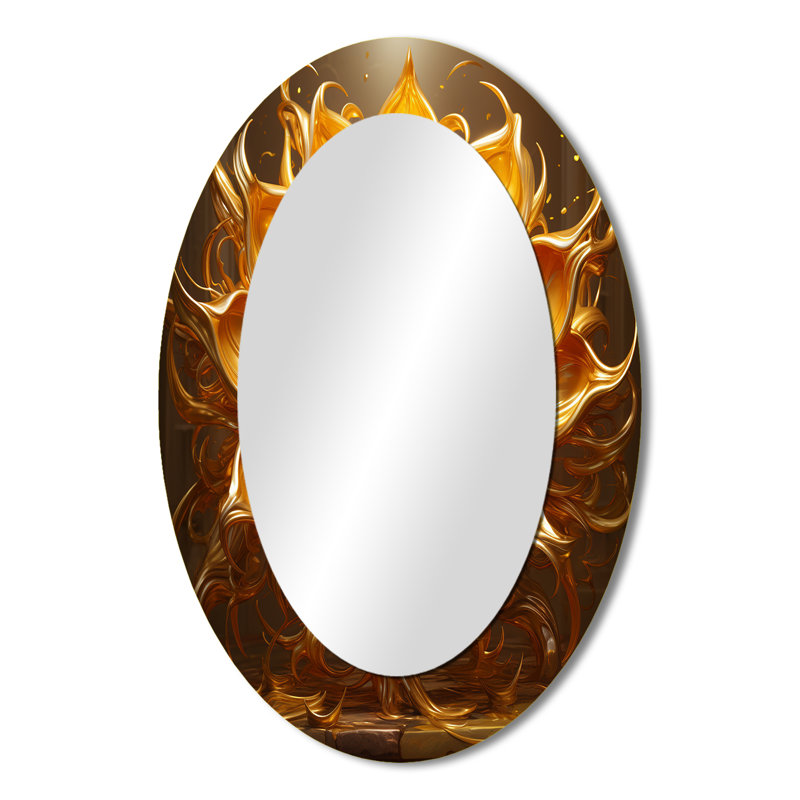 Abstrait miroir doré doré tournesol doré - miroir ovale doré, 36 po x 24 po