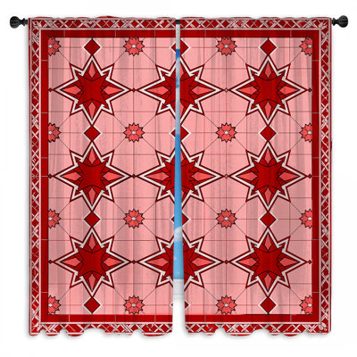 Rideaux de fenêtre à motif d'étoile rouge et étoiles obscurcissantes transparentes - 2 panneaux
