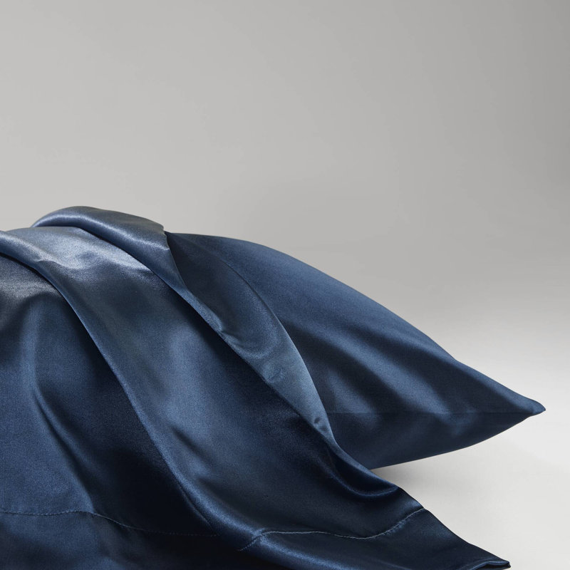 Taies d'oreiller en satin de luxe 2 pièces, Taies d'oreiller pour grand lit, Midnight Blue