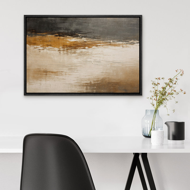 «Neutral Abstract Earth Tone Horizon Composition», reproduction d'art encadrée sur toile, H 16 po x l 24 po, Noir