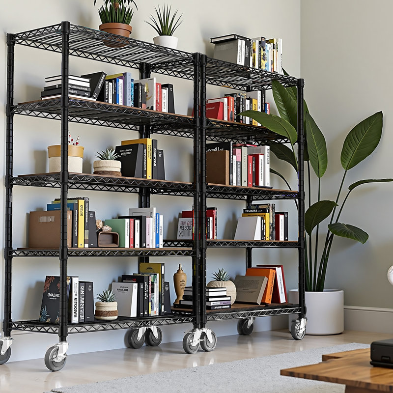 Étagère de rangement verticale en acier 5 d'une capacité de 1750 lb, tablettes réglables et 360 roues rotatives pour roues de gymnastique au carbone, cuisine