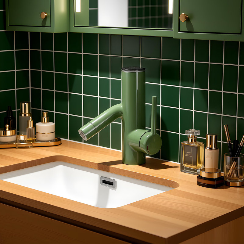 Robinet de salle de bain monocorps et monocommande avec drain, Vert