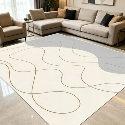 1pièces de tapis abstraits aux lignes abstraites de couleur grise crème ondulée pour le salon, doux et confortables, adaptés à toutes les saisons, faciles à entretenir, lavables à la machine, tapis de dessous de table convenant au salon, salle à manger, chambre à coucher, maison