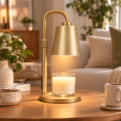 Lampe chauffe-bougie avec minuterie et variateur, brûleur à cire pour bougies parfumées en pot, cadeau de pendaison de crémaillère pour femme, hauteur réglable, chambre, cuisine, bureau, décoration esthétique (or métallique)