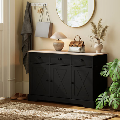 Buffet 46,5 "avec 3 portes de grange et 3 tiroirs - noir