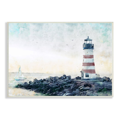 Phare à rayures rouges, plage rocheuse, Coa, par Ziwei Li